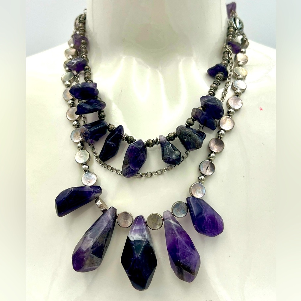 VINTAGE ESTATE GENUINE Purple AMETHYST 3 Strand TUMBLED POLISHED DANGLES